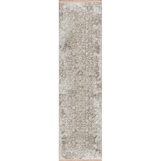 Indoor/Outdoor Marbella MB2 Taupe Washable 2'3" x 10' Runner Rug