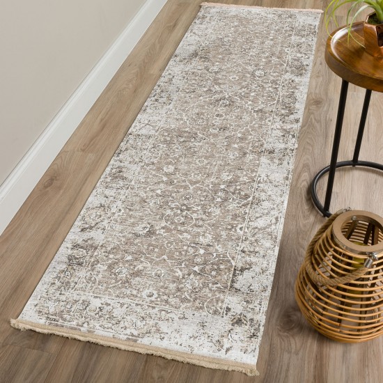 Indoor/Outdoor Marbella MB2 Taupe Washable 2'3" x 10' Runner Rug