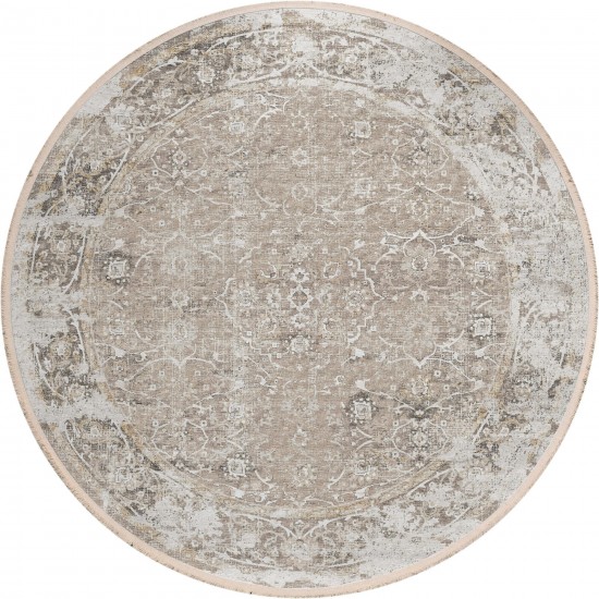 Indoor/Outdoor Marbella MB2 Taupe Washable 4' x 4' Round Rug