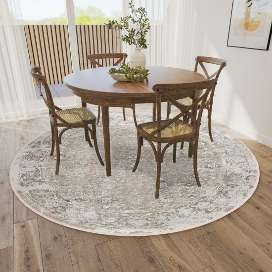 Indoor/Outdoor Marbella MB2 Taupe Washable 8' x 8' Round Rug