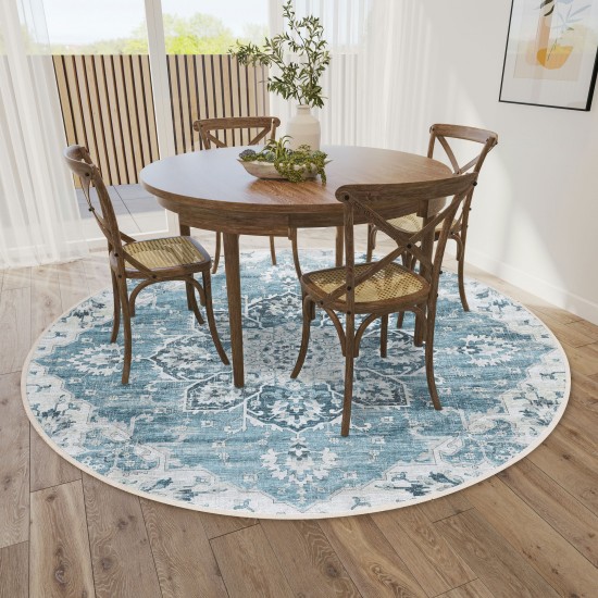 Indoor/Outdoor Marbella MB3 Denim Washable 10' x 10' Round Rug