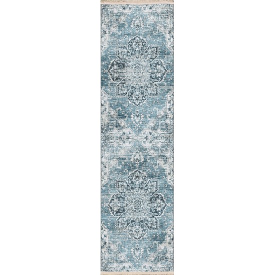 Indoor/Outdoor Marbella MB3 Denim Washable 2'3" x 10' Runner Rug