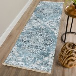 Indoor/Outdoor Marbella MB3 Denim Washable 2'3" x 10' Runner Rug