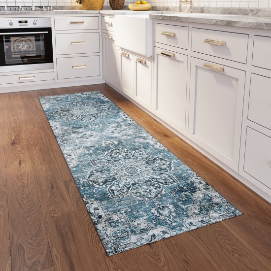 Indoor/Outdoor Marbella MB3 Denim Washable 2'3" x 7'6" Runner Rug