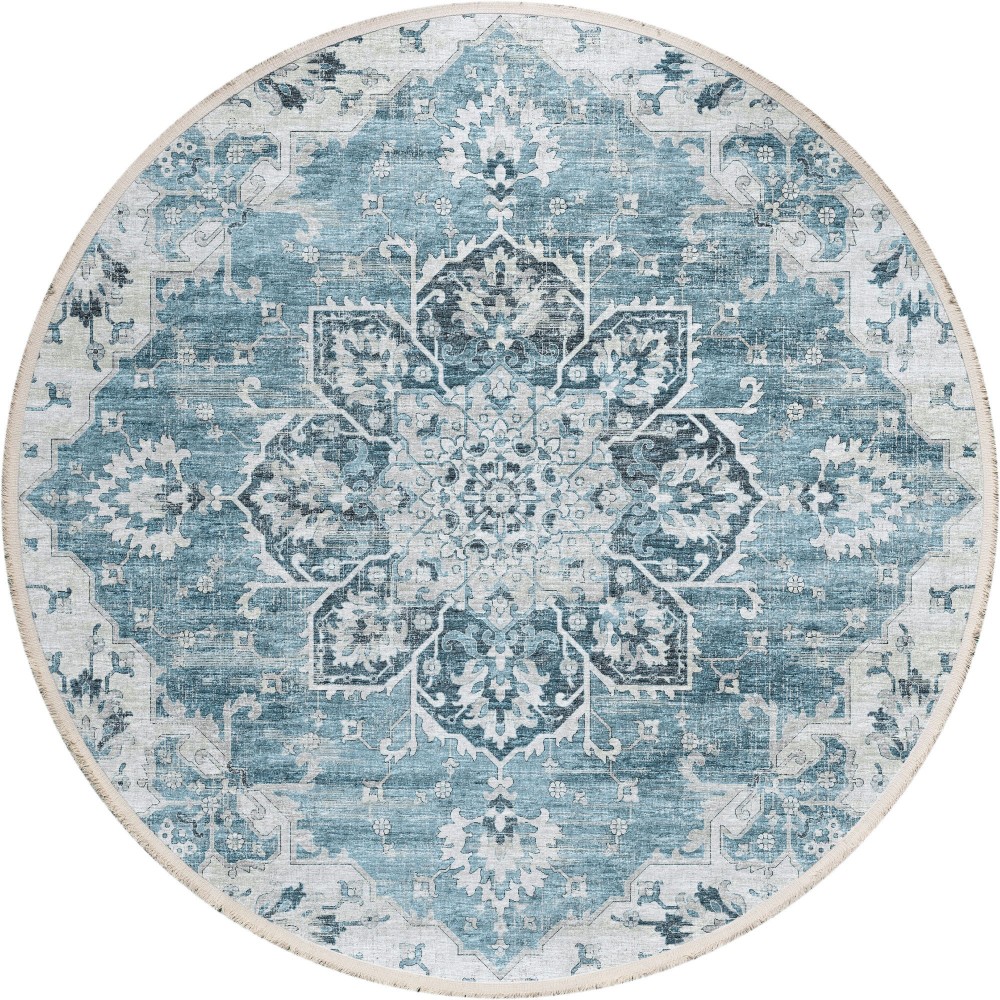 Indoor/Outdoor Marbella MB3 Denim Washable 4' x 4' Round Rug