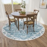 Indoor/Outdoor Marbella MB3 Denim Washable 4' x 4' Round Rug