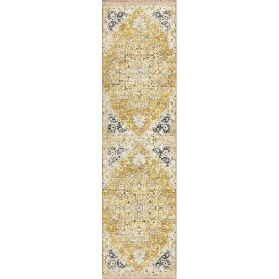 Indoor/Outdoor Marbella MB3 Gold Washable 2'3" x 10' Runner Rug