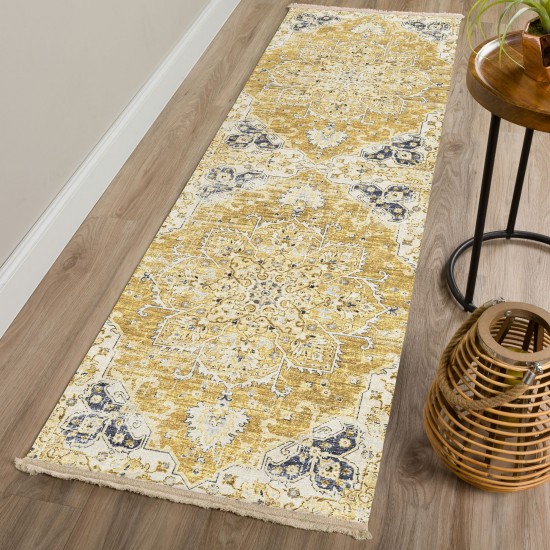 Indoor/Outdoor Marbella MB3 Gold Washable 2'3" x 10' Runner Rug