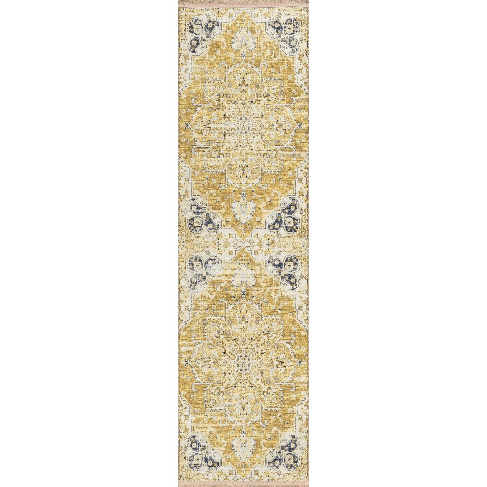 Indoor/Outdoor Marbella MB3 Gold Washable 2'3" x 12' Runner Rug