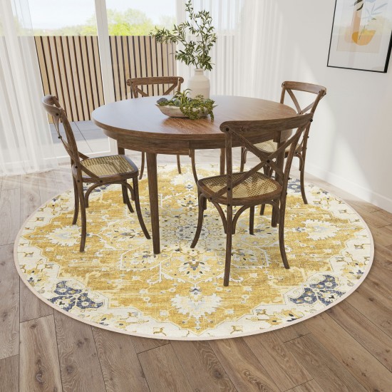 Indoor/Outdoor Marbella MB3 Gold Washable 4' x 4' Round Rug