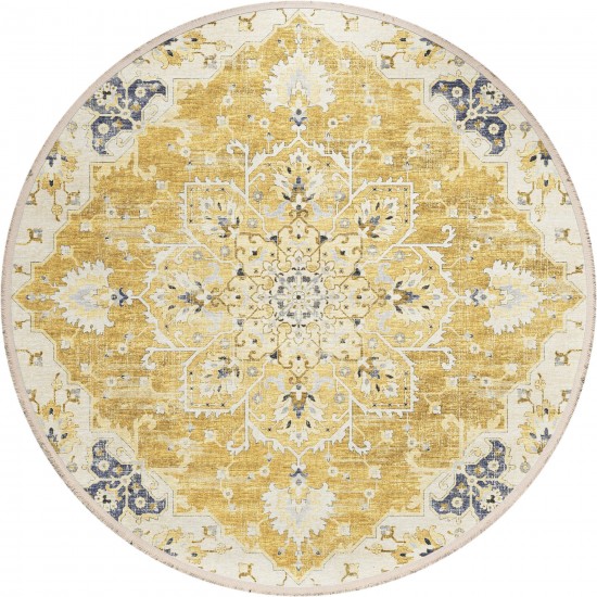 Indoor/Outdoor Marbella MB3 Gold Washable 6' x 6' Round Rug