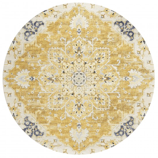 Indoor/Outdoor Marbella MB3 Gold Washable 8' x 8' Round Rug