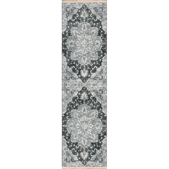 Indoor/Outdoor Marbella MB3 Midnight Washable 2'3" x 10' Runner Rug