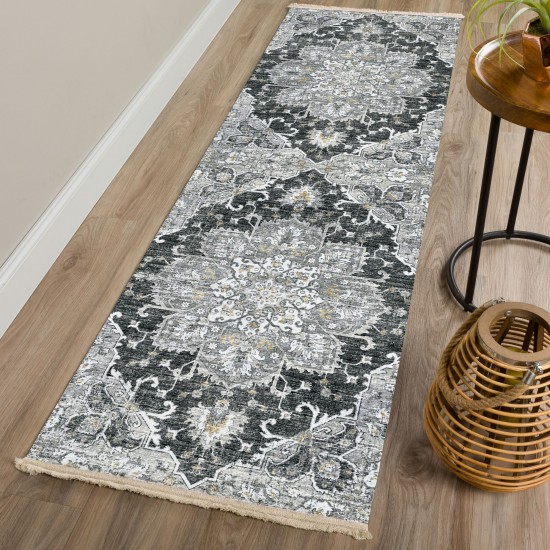 Indoor/Outdoor Marbella MB3 Midnight Washable 2'3" x 10' Runner Rug