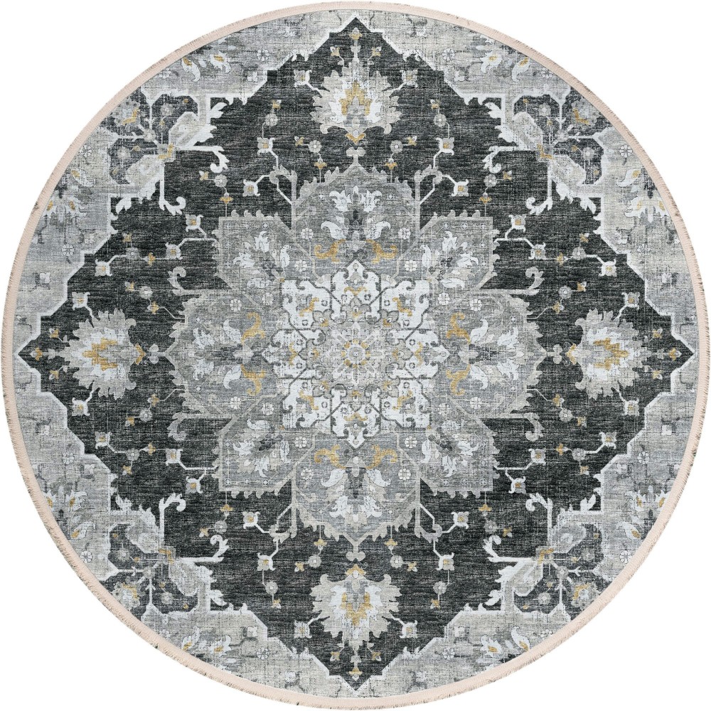 Indoor/Outdoor Marbella MB3 Midnight Washable 6' x 6' Round Rug