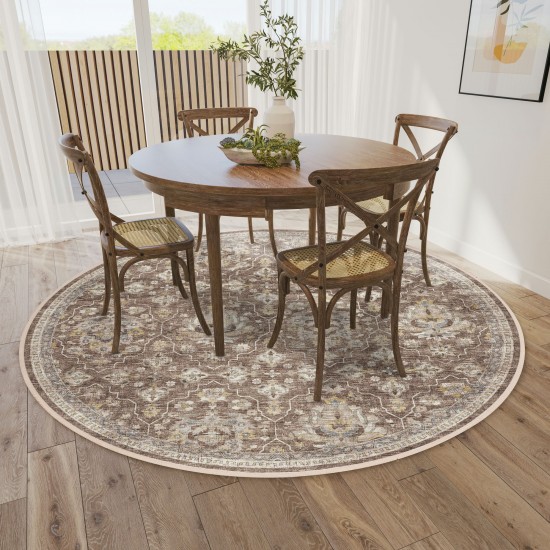 Indoor/Outdoor Marbella MB4 Mocha Washable 8' x 8' Round Rug