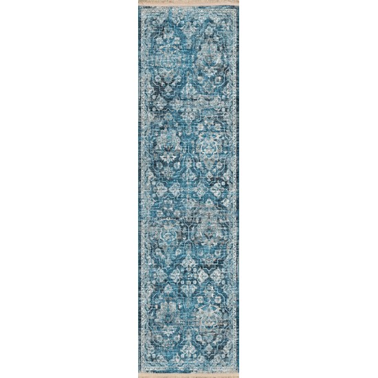 Indoor/Outdoor Marbella MB4 Navy Washable 2'3" x 10' Runner Rug