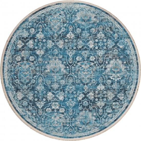 Indoor/Outdoor Marbella MB4 Navy Washable 4' x 4' Round Rug