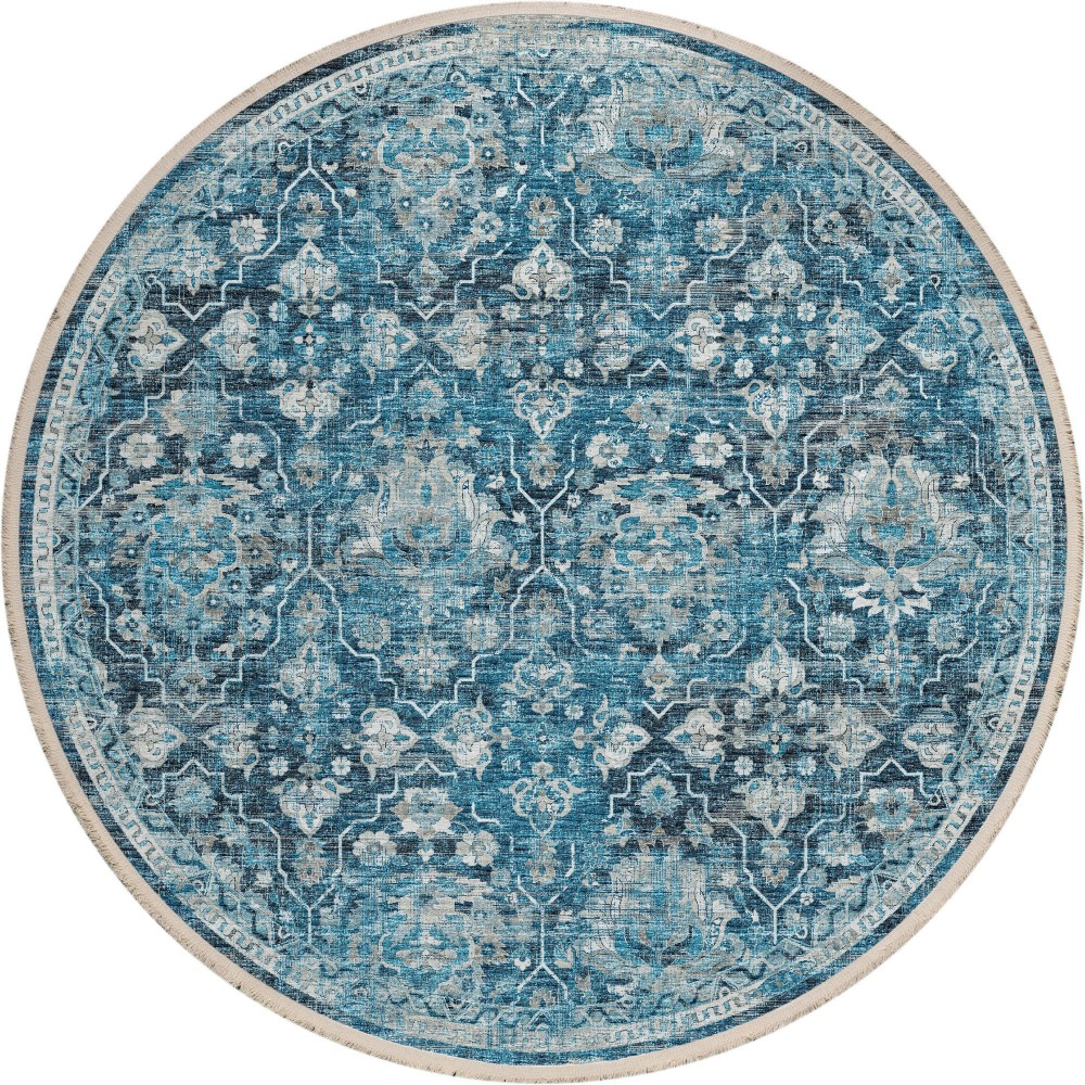 Indoor/Outdoor Marbella MB4 Navy Washable 6' x 6' Round Rug