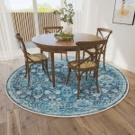 Indoor/Outdoor Marbella MB4 Navy Washable 6' x 6' Round Rug