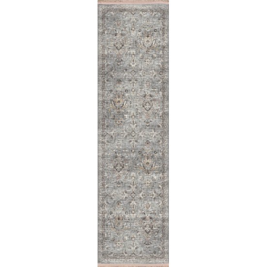 Indoor/Outdoor Marbella MB4 Silver Washable 2'3" x 12' Runner Rug