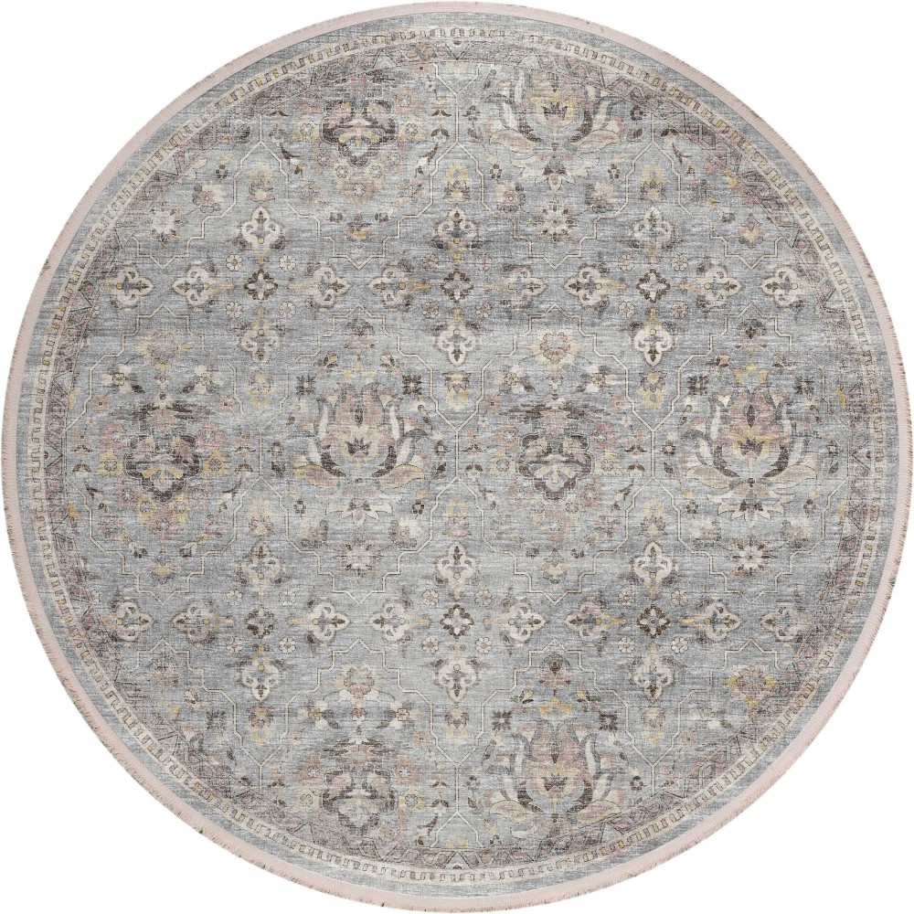 Indoor/Outdoor Marbella MB4 Silver Washable 6' x 6' Round Rug