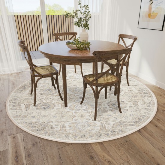 Indoor/Outdoor Marbella MB5 Ivory Washable 6' x 6' Round Rug