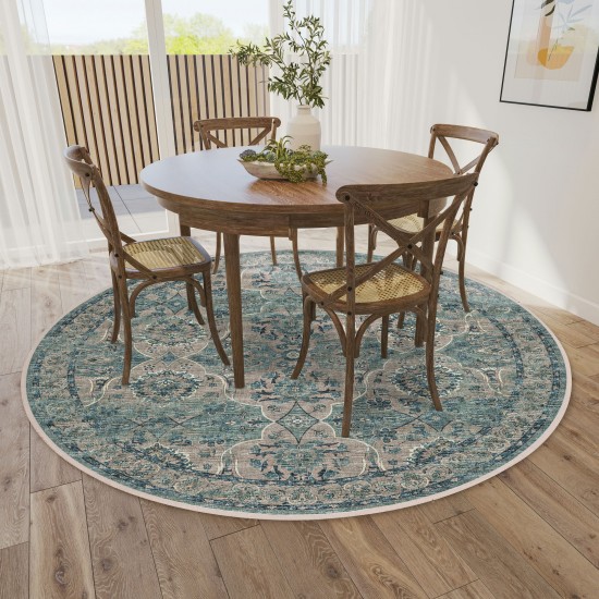 Indoor/Outdoor Marbella MB5 Mediterranean Washable 4' x 4' Round Rug