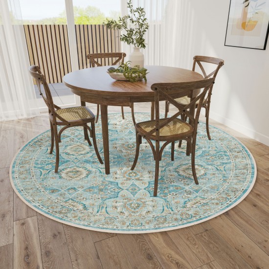 Indoor/Outdoor Marbella MB5 Mediterranean Washable 8' x 8' Round Rug