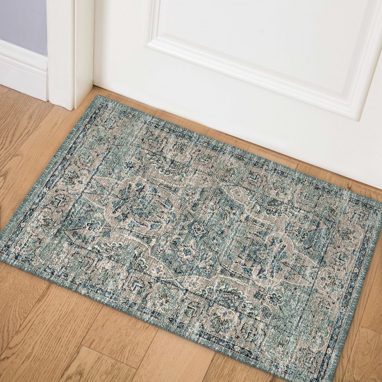 Indoor/Outdoor Marbella MB5 Mineral Blue Washable 1'8" x 2'6" Rug