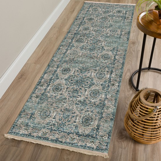 Indoor/Outdoor Marbella MB5 Mineral Blue Washable 2'3" x 10' Runner Rug