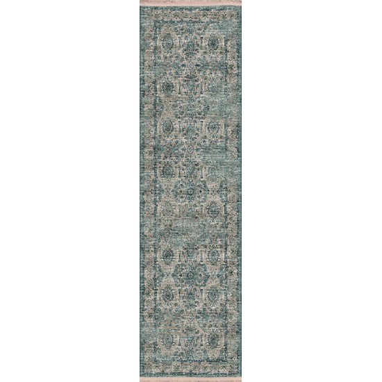 Indoor/Outdoor Marbella MB5 Mineral Blue Washable 2'3" x 12' Runner Rug