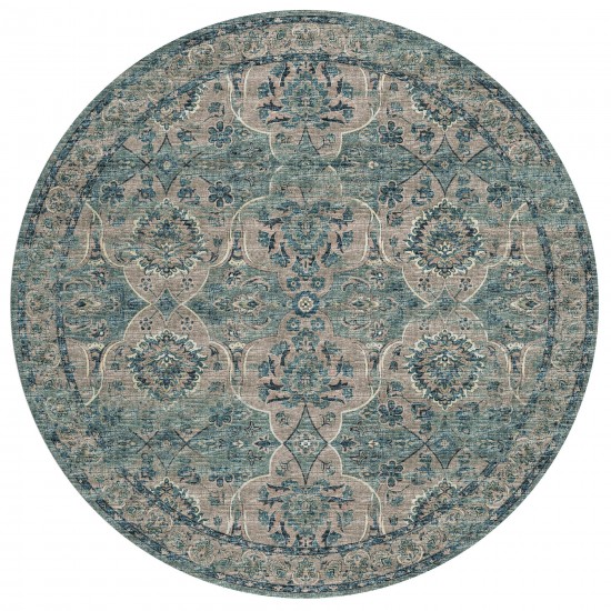 Indoor/Outdoor Marbella MB5 Mineral Blue Washable 8' x 8' Round Rug