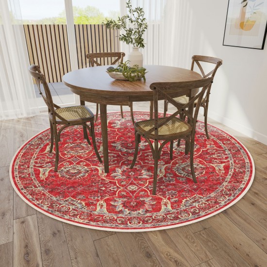 Indoor/Outdoor Marbella MB5 Poppy Washable 4' x 4' Round Rug