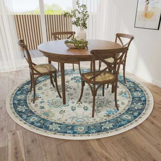 Indoor/Outdoor Marbella MB6 Flax Washable 4' x 4' Round Rug