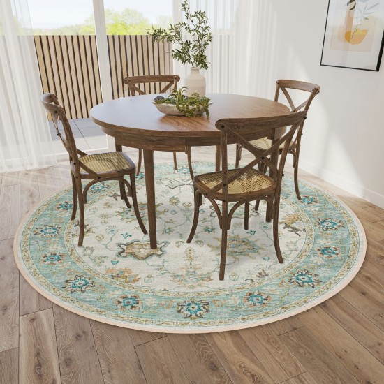 Indoor/Outdoor Marbella MB6 Ivory Washable 4' x 4' Round Rug