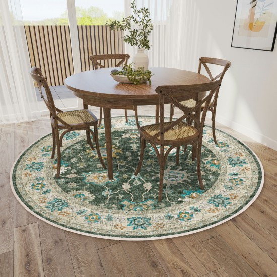 Indoor/Outdoor Marbella MB6 Olive Washable 4' x 4' Round Rug