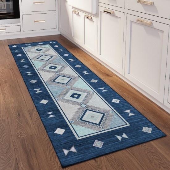 Indoor/Outdoor Phoenix PH2 Denim Washable 2'3" x 7'6" Runner Rug