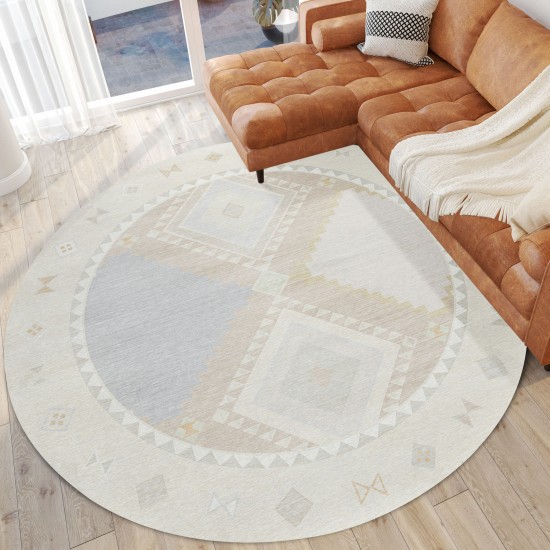 Indoor/Outdoor Phoenix PH2 Ivory Washable 8' x 8' Round Rug