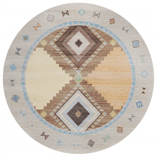 Indoor/Outdoor Phoenix PH2 Taupe Washable 8' x 8' Round Rug