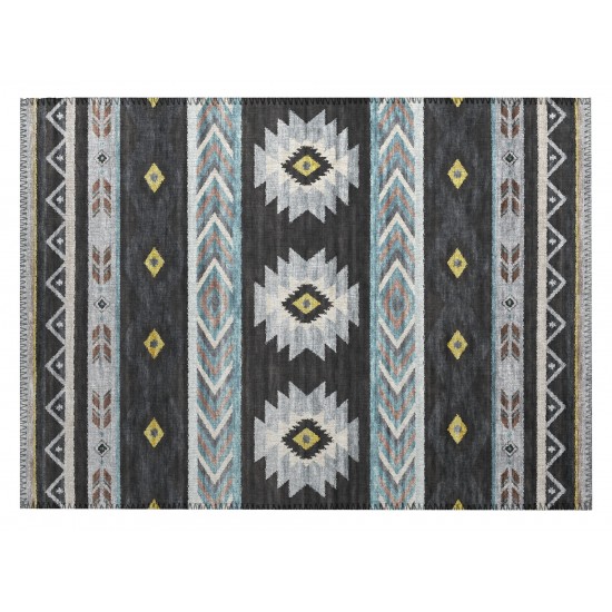 Indoor/Outdoor Phoenix PH3 Black Washable 1'8" x 2'6" Rug