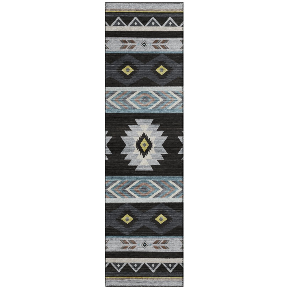 Indoor/Outdoor Phoenix PH3 Black Washable 2'3" x 7'6" Runner Rug