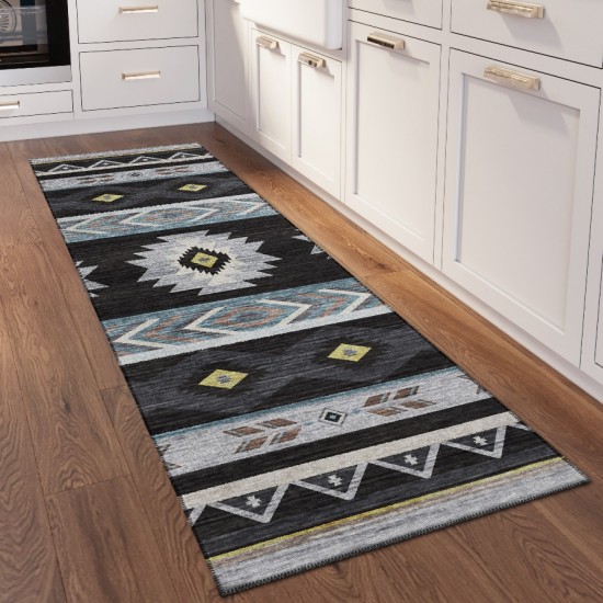 Indoor/Outdoor Phoenix PH3 Black Washable 2'3" x 7'6" Runner Rug