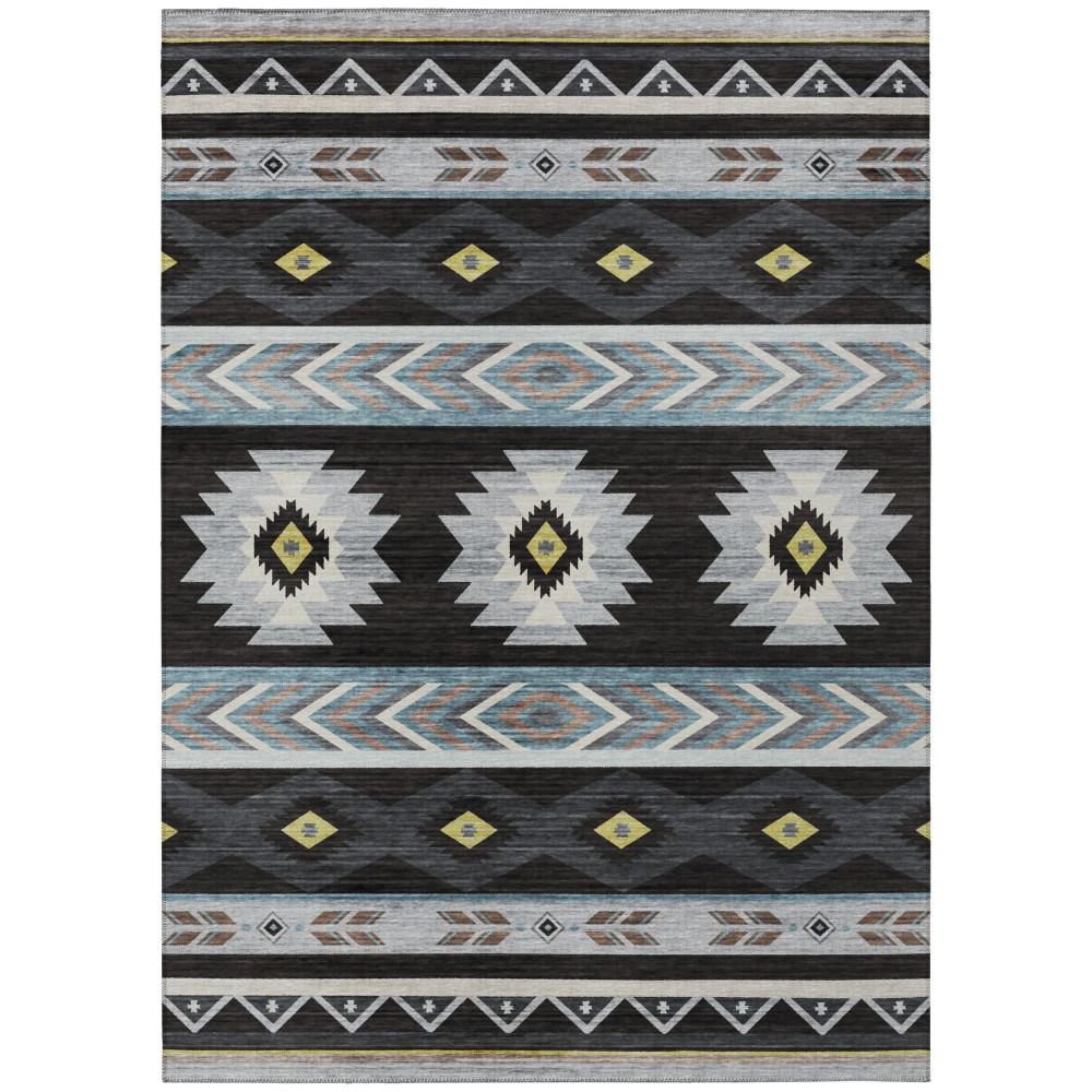 Indoor/Outdoor Phoenix PH3 Black Washable 5' x 7'6" Rug