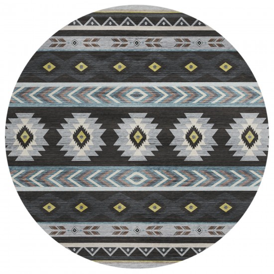 Indoor/Outdoor Phoenix PH3 Black Washable 8' x 8' Round Rug