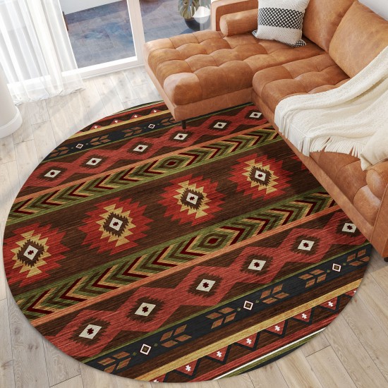 Indoor/Outdoor Phoenix PH3 Chocolate Washable 8' x 8' Round Rug