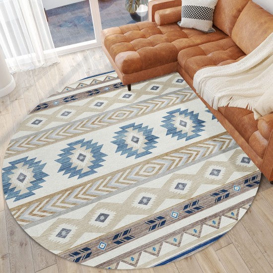 Indoor/Outdoor Phoenix PH3 Ivory Washable 8' x 8' Round Rug