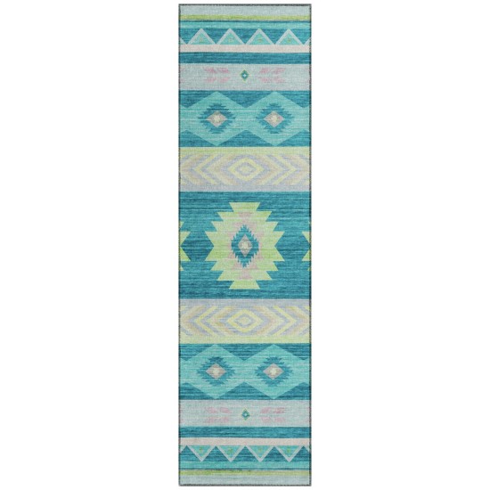 Indoor/Outdoor Phoenix PH3 Teal Washable 2'3" x 7'6" Runner Rug