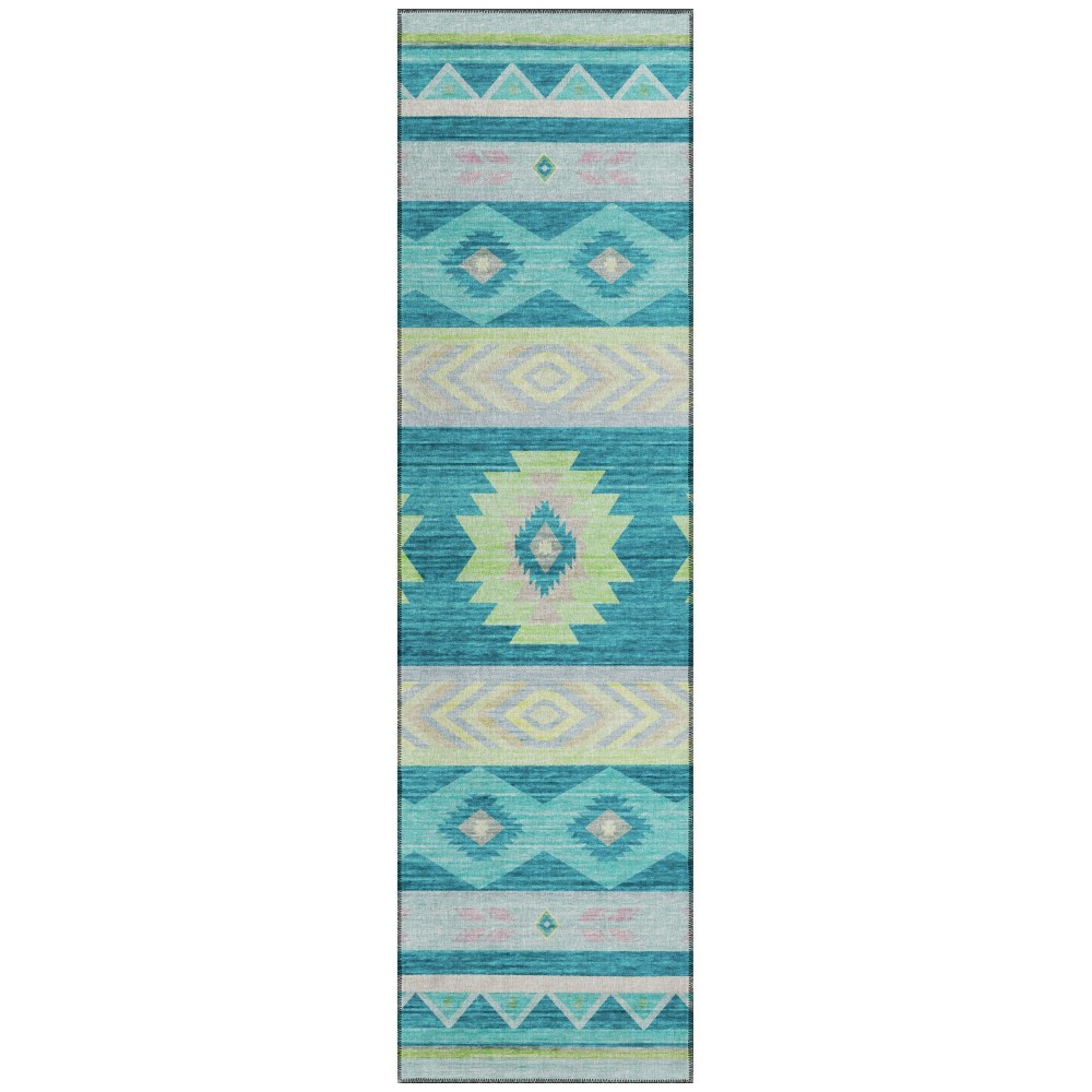 Indoor/Outdoor Phoenix PH3 Teal Washable 2'3" x 7'6" Runner Rug