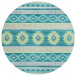 Indoor/Outdoor Phoenix PH3 Teal Washable 8\' x 8\' Round Rug